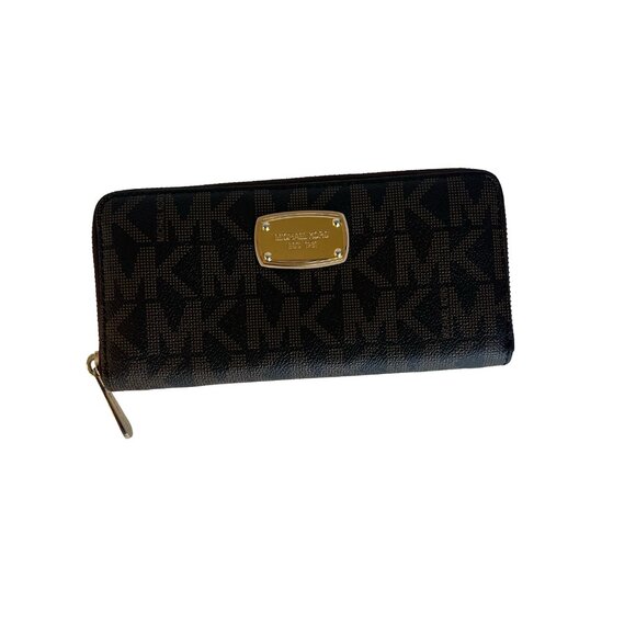 Michael Kors Brown Monogram Coated Canvas Zip Around Wallet - Picture 3 of 10